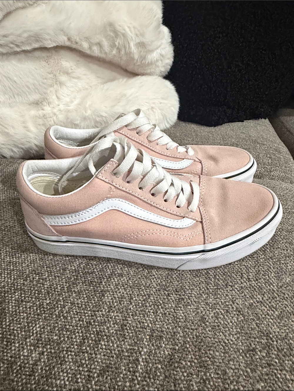 Vans Light Pink Low-Top Canvas Sneakers with White Stripe